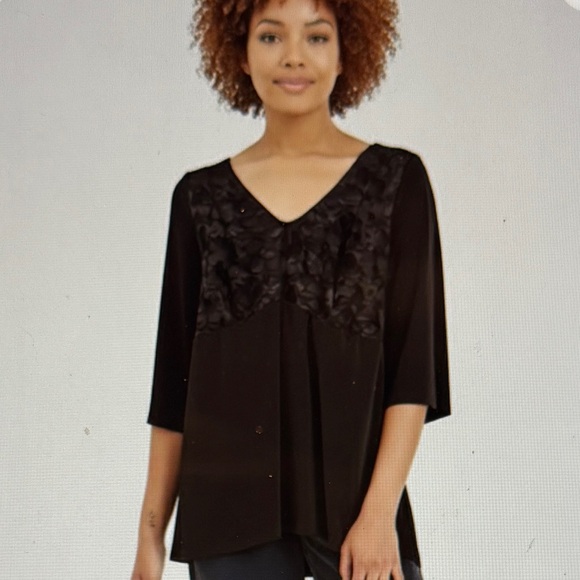 Torrid Black Lace and Crochet Accent Blouse with Sheer Sleeves NWOT - Picture 2 of 10